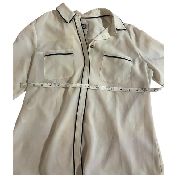 Anne Klein Cream and Black Casual Button Down Shirt - Picture 7 of 8